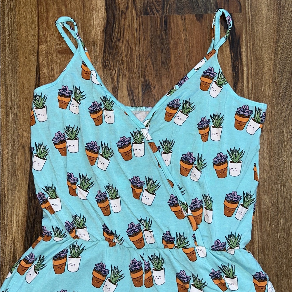 MeUndies UltraModal V-Neck Romper Blue Succulent Print Size Medium - Picture 3 of 5